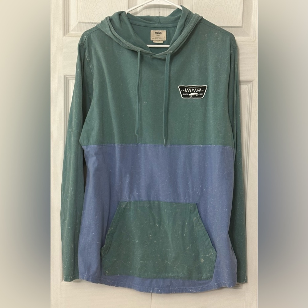 Vans Off The Wall Skateboard Unisex Distressed Hoodie Blue/Green Sz LG